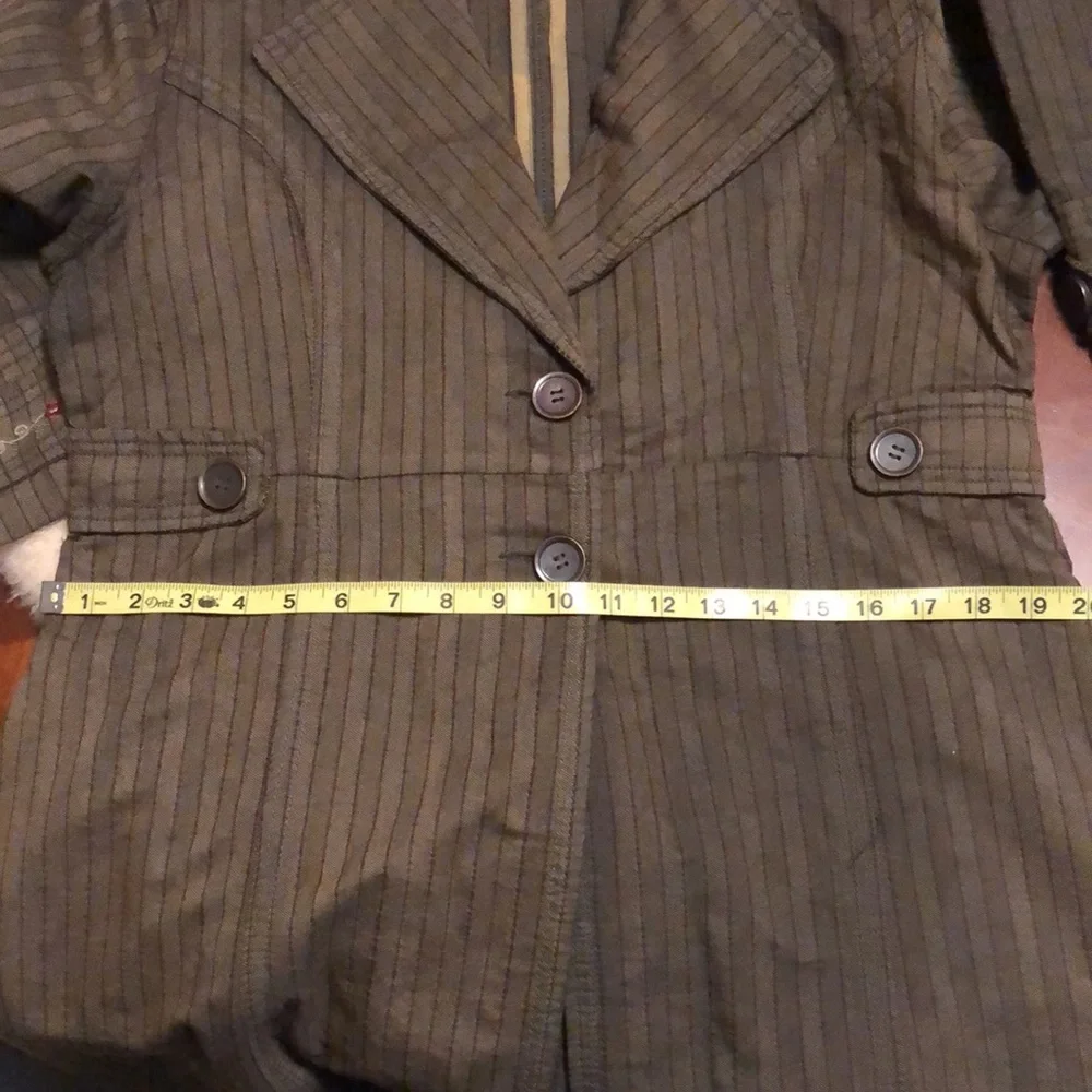 Mrs.Pepper Green Herringbone red pinstripe coat w/buttons & 3/4sleeves SizeLarge